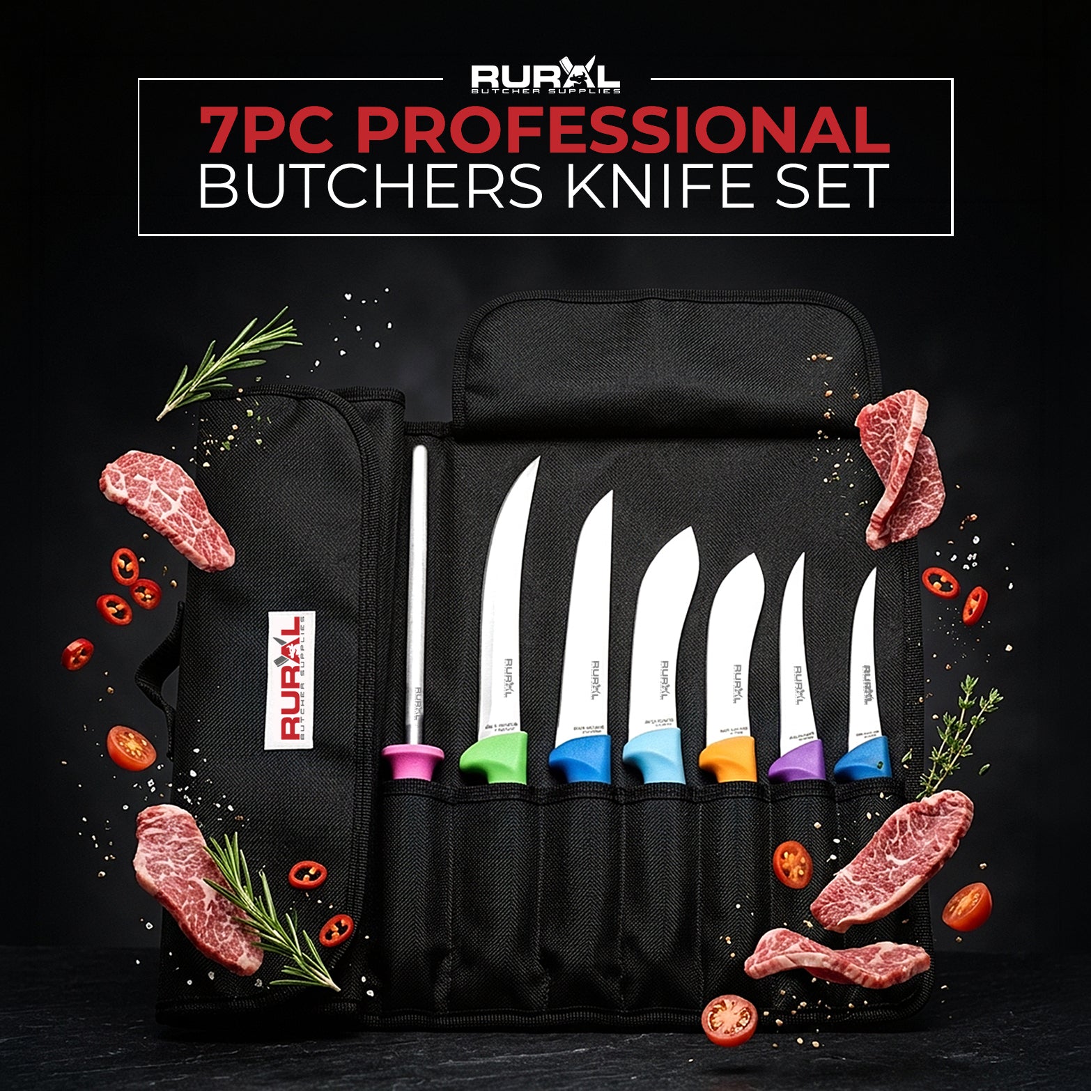 7PC SETS | High Carbon Steel Kitchen Knives | Rural Butcher Supplies