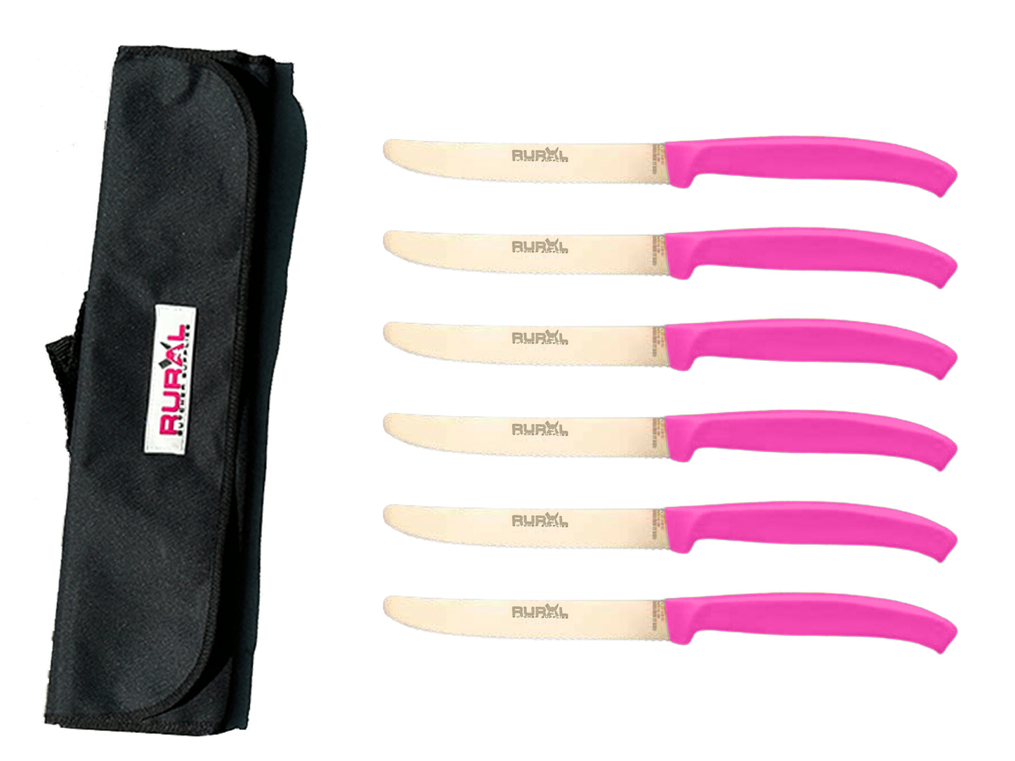 6 piece steak knife set with carry bag
colourful steak knife set
premium kitchen knife set
portable knife set for BBQ and camping
stainless steel steak knives