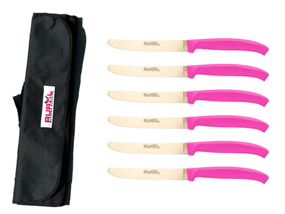 6 piece steak knife set with carry bag
colourful steak knife set
premium kitchen knife set
portable knife set for BBQ and camping
stainless steel steak knives