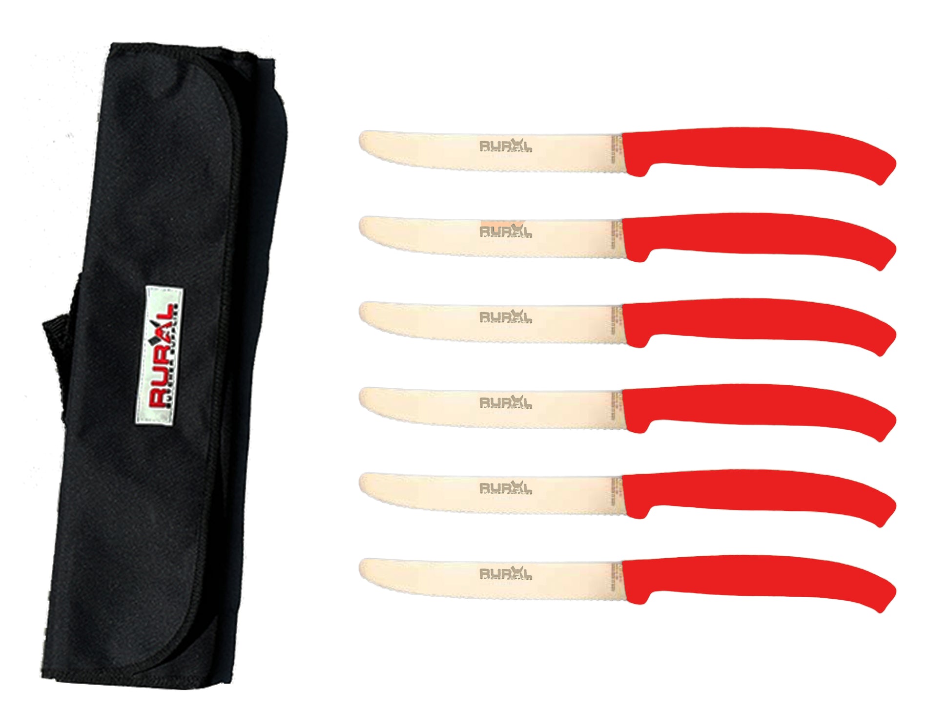6 piece steak knife set with carry bag
colourful steak knife set
premium kitchen knife set
portable knife set for BBQ and camping
stainless steel steak knives