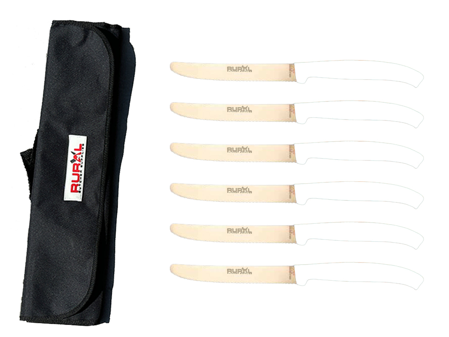 6 piece steak knife set with carry bag
colourful steak knife set
premium kitchen knife set
portable knife set for BBQ and camping
stainless steel steak knives