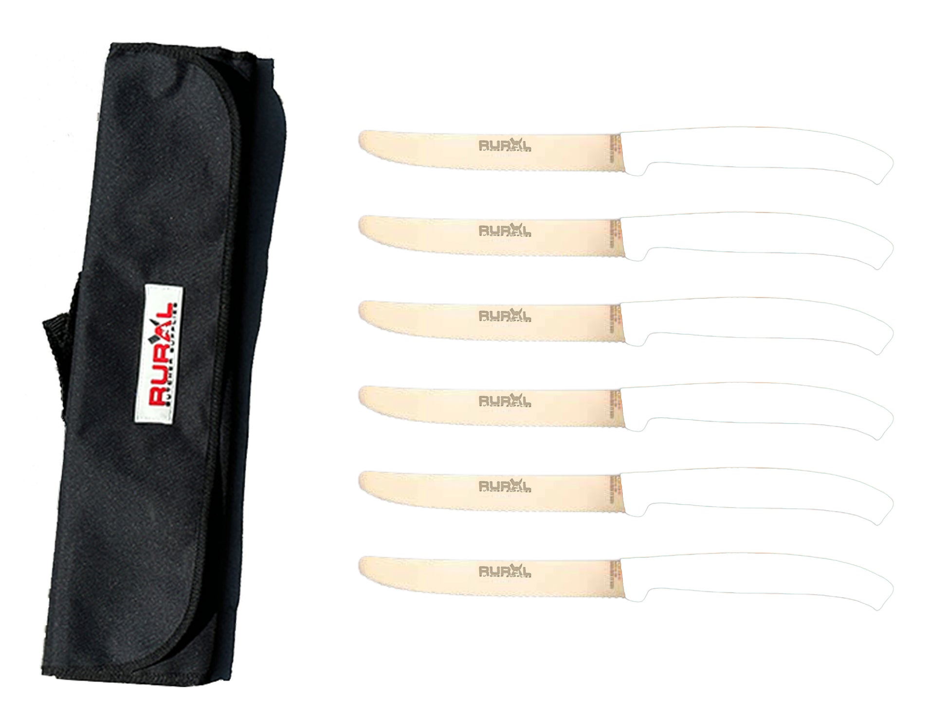 6 piece steak knife set with carry bag
colourful steak knife set
premium kitchen knife set
portable knife set for BBQ and camping
stainless steel steak knives