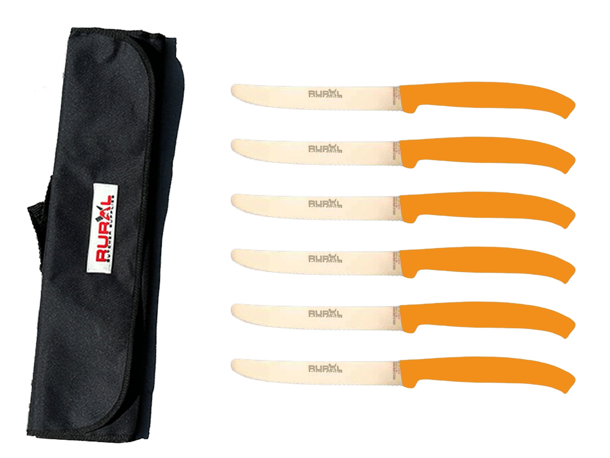 6 piece steak knife set with carry bag
colourful steak knife set
premium kitchen knife set
portable knife set for BBQ and camping
stainless steel steak knives