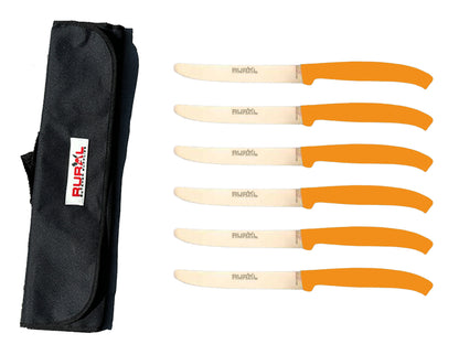 6 piece steak knife set with carry bag
colourful steak knife set
premium kitchen knife set
portable knife set for BBQ and camping
stainless steel steak knives