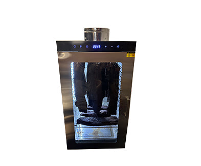 BuddyDrator 20 digital stainless steel dehydrator with 20 tray capacity and digital controls, shown with transparent door and racks