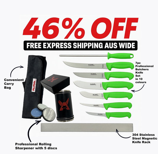 fathers day sale, best butchers knife set, free express shipping, rolling sharpener, butchers gear