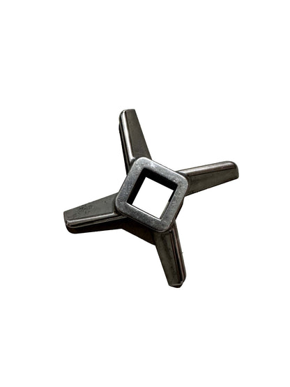 A heavy duty knife / cutter for a #42 meat grinder, with a cross-shaped design.
